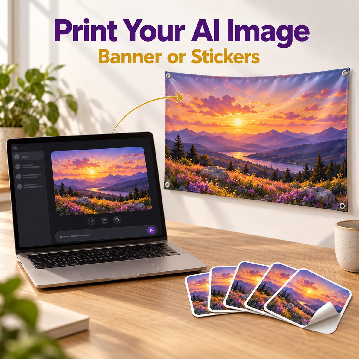 Print Your AI Image – Custom Vinyl Banner or Stickers from AI-Generated Art