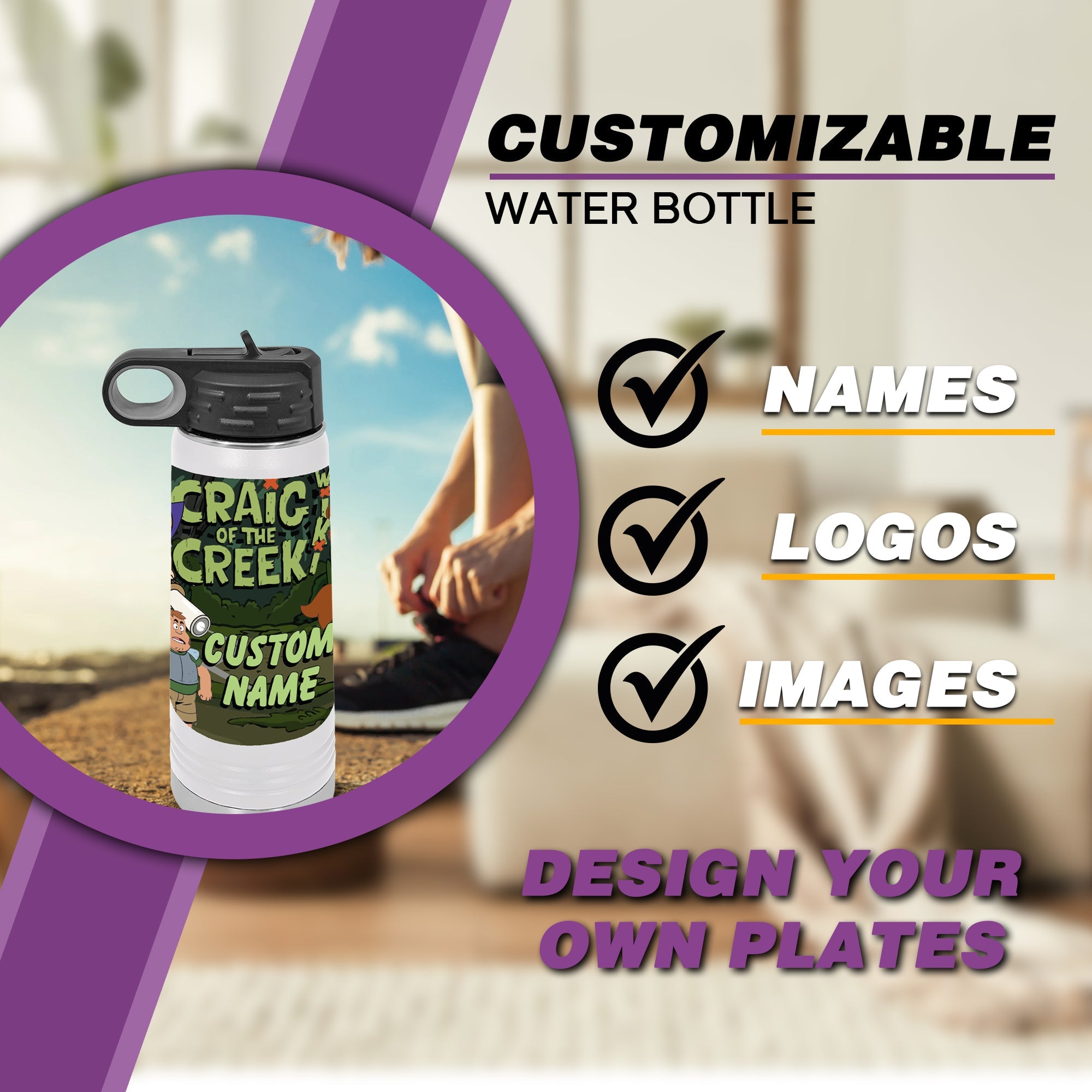 Craig Of The Creek, Personalized Drinkware, Customized Hydration Bottles, Water bottle with straw, Craig of the creek characters