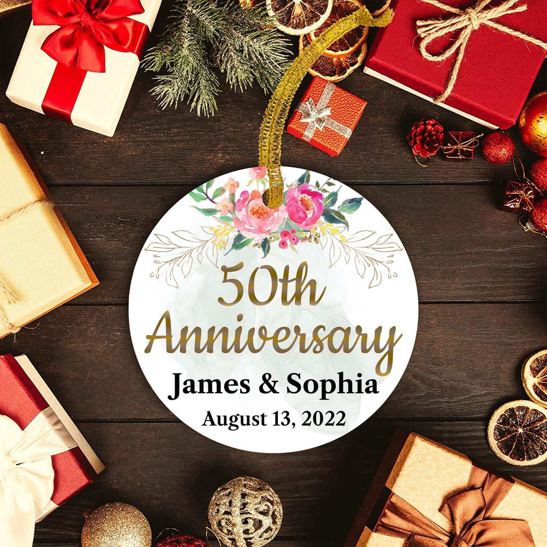 Adorno de 50 aniversario de boda, adornos de cerámica de boda para padres, regalo de 50 aniversario para padres, regalo de aniversario de boda