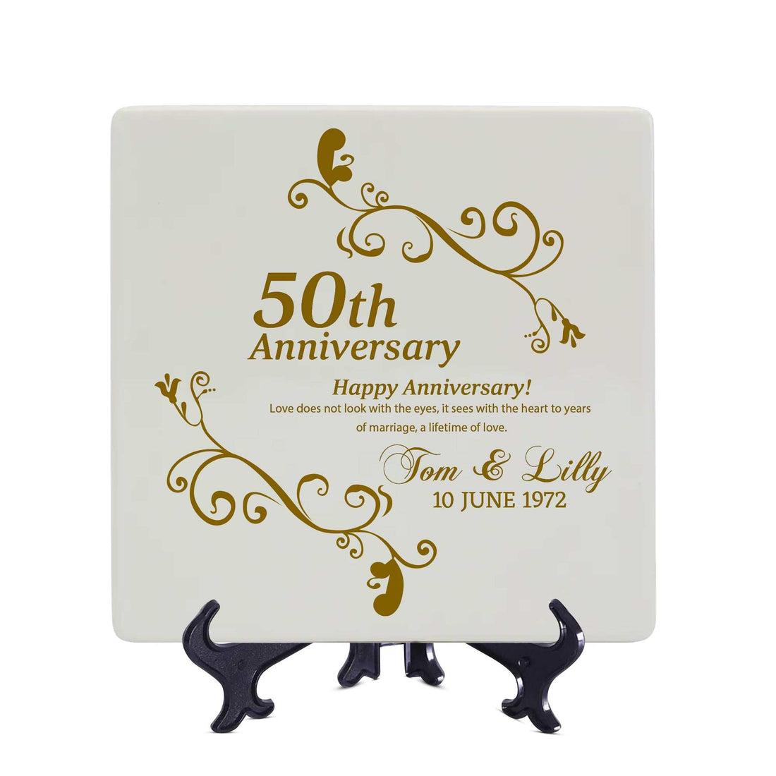 Plato del 50º aniversario Regalo de aniversario personalizado para padres, Recuerdo de aniversario de oro, Plato cuadrado, Plato de aniversario memorable