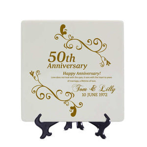 50th anniversary plate Personalized anniversary gift for parents, Golden Keepsake Anniversary, Square Plate, Memorable anniversary plate