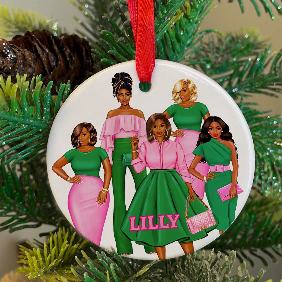 Adorno de cultura africana, Adorno navideño personalizado de hermandad, Adornos de cerámica, Chica bonita, Regalo de hermandad