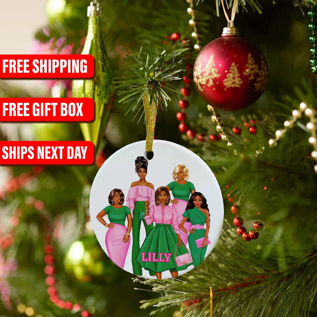 Adorno de cultura africana, Adorno navideño personalizado de hermandad, Adornos de cerámica, Chica bonita, Regalo de hermandad
