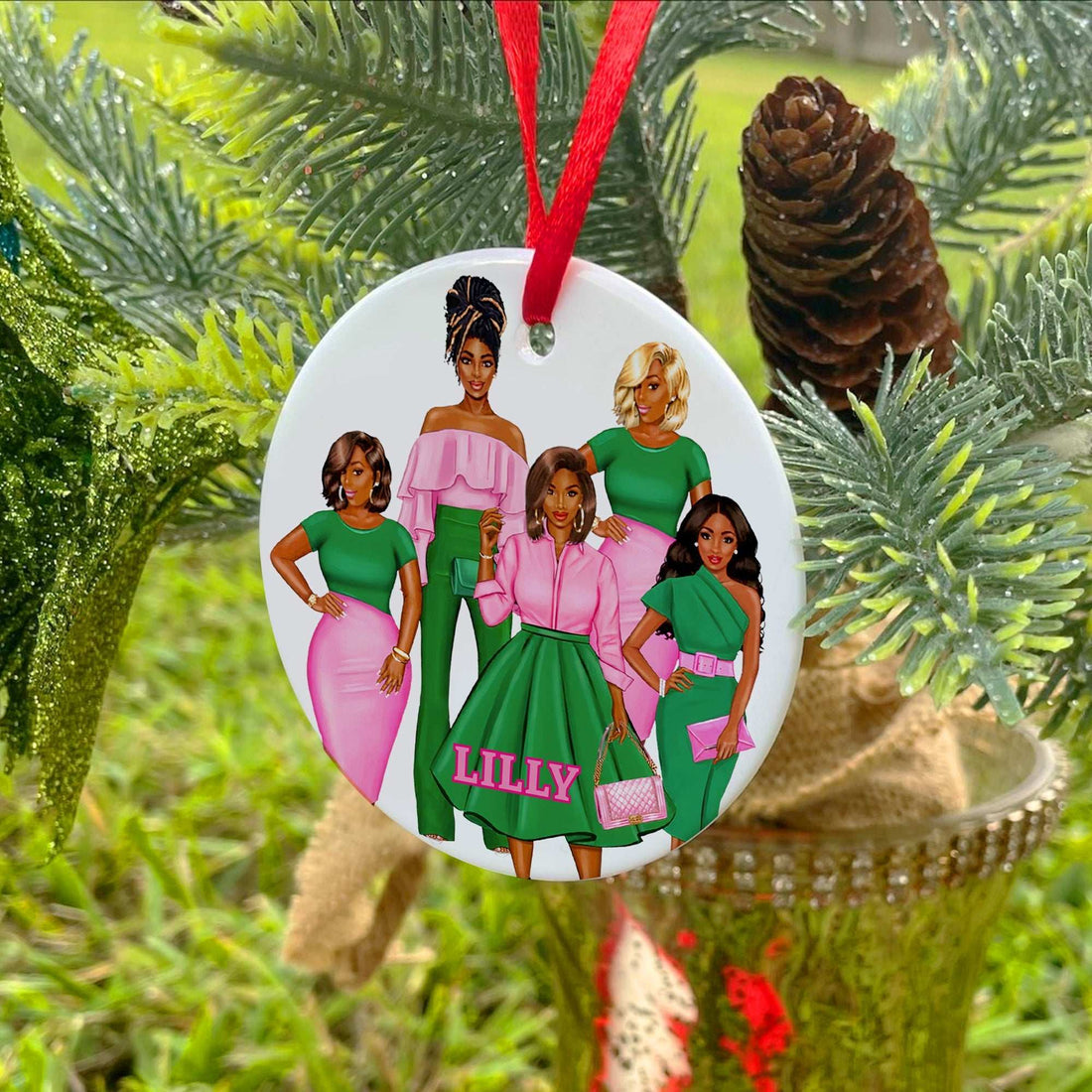 Adorno de cultura africana, Adorno navideño personalizado de hermandad, Adornos de cerámica, Chica bonita, Regalo de hermandad