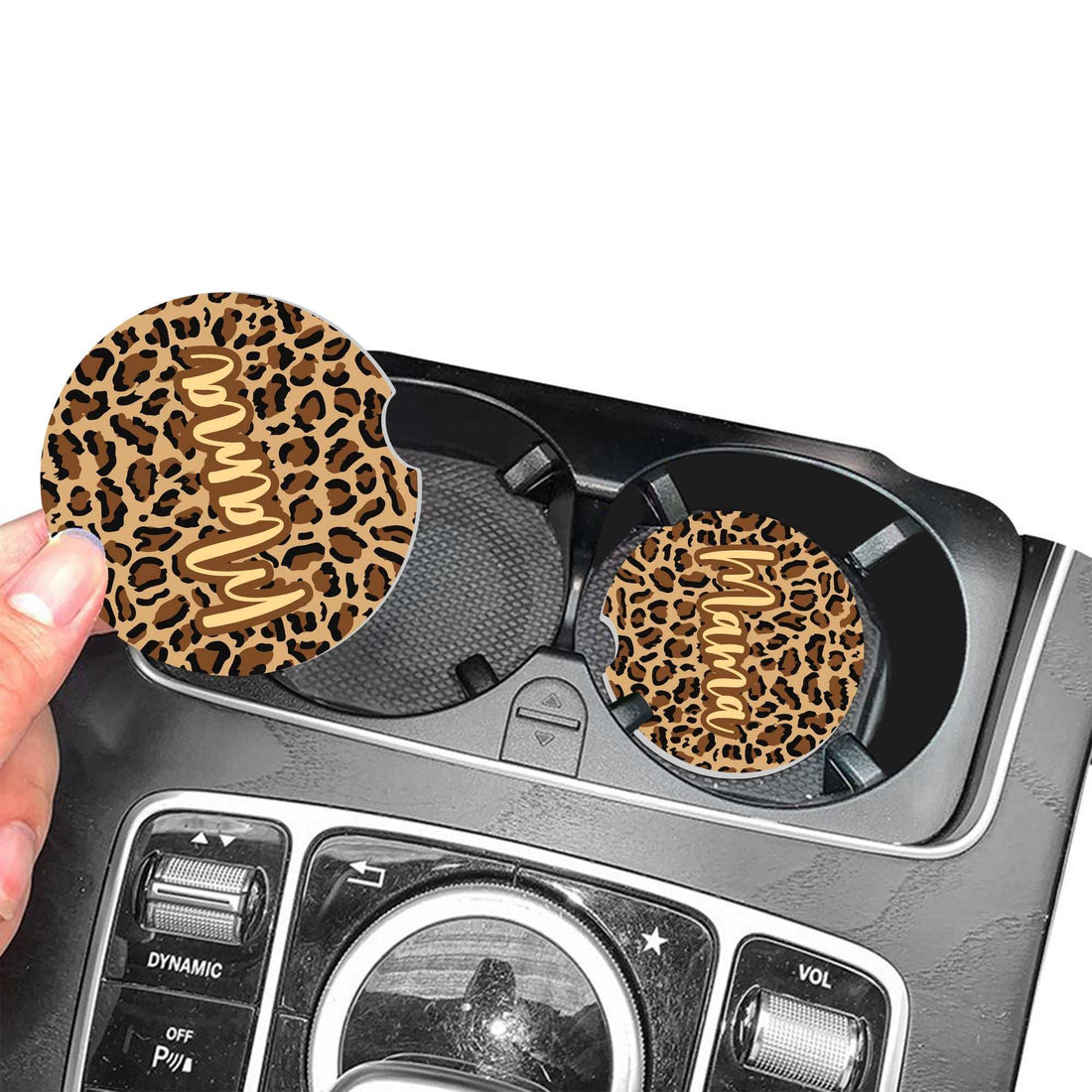 Posavasos de coche con estampado animal de leopardo, Posavasos de coche personalizados, Posavasos de coche absorbentes de leopardo personalizados
