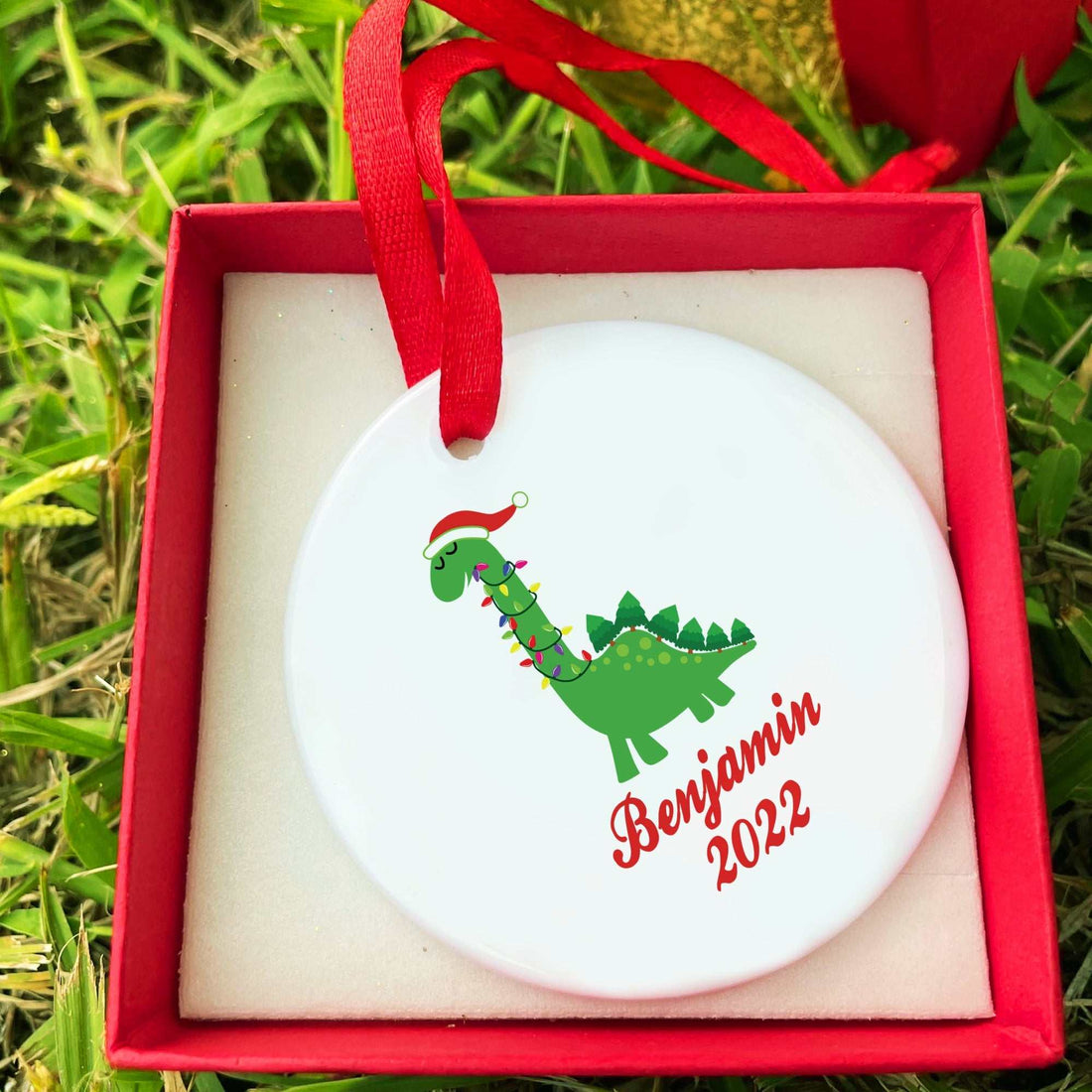 Adorno de Navidad para niños, Adorno de Navidad de dinosaurio personalizado, Lindo adorno de Navidad para niños, Regalo de Navidad para hijo, sobrino, hermano