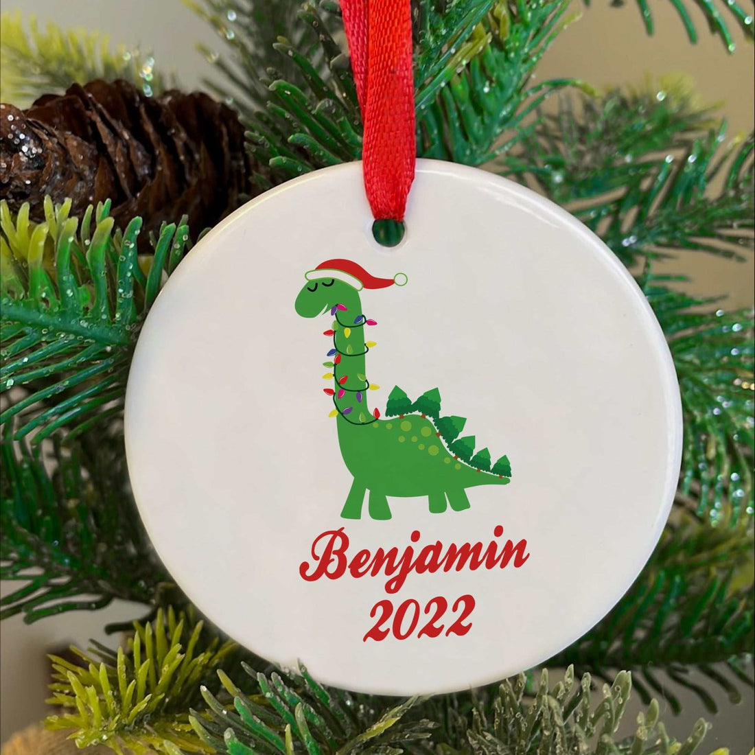 Adorno de Navidad para niños, Adorno de Navidad de dinosaurio personalizado, Lindo adorno de Navidad para niños, Regalo de Navidad para hijo, sobrino, hermano