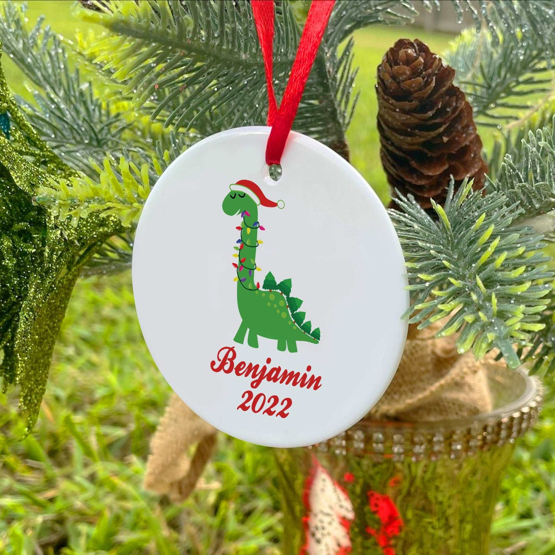 Adorno de Navidad para niños, Adorno de Navidad de dinosaurio personalizado, Lindo adorno de Navidad para niños, Regalo de Navidad para hijo, sobrino, hermano