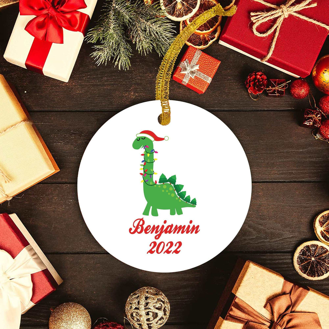 Adorno de Navidad para niños, Adorno de Navidad de dinosaurio personalizado, Lindo adorno de Navidad para niños, Regalo de Navidad para hijo, sobrino, hermano