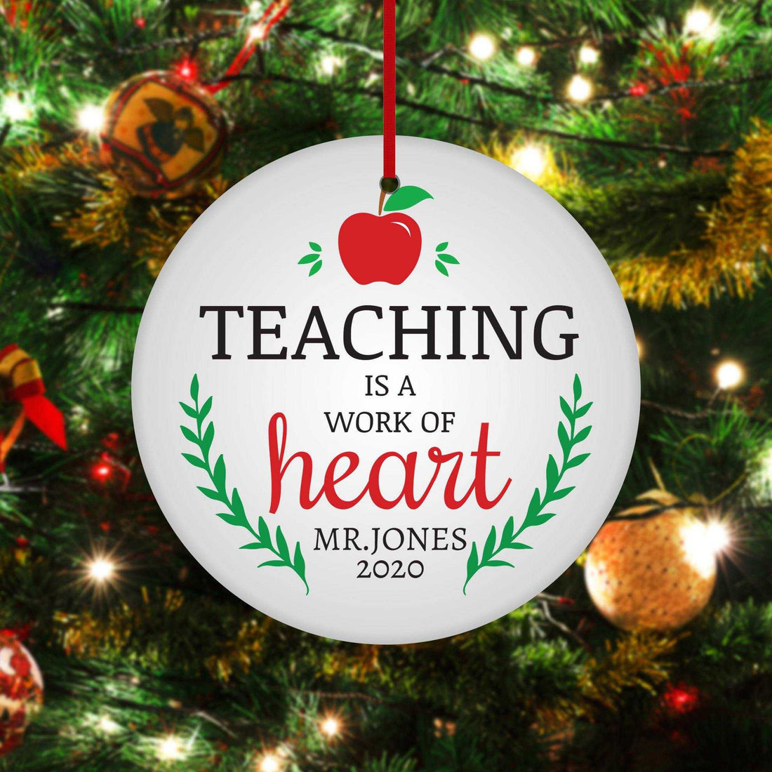 Adornos de Navidad para Maestros, Regalo Personalizado de Agradecimiento para Maestros, Decoración de Navidad, Adorno de cerámica para Maestros