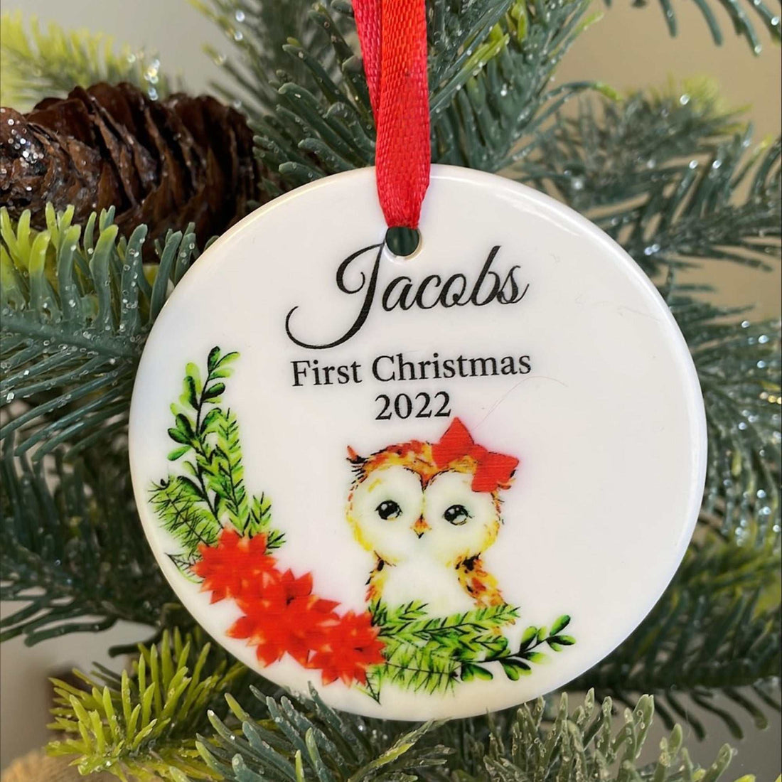 Adornos de Navidad, decoración para árbol de Navidad, primera Navidad, adornos de cerámica de Navidad personalizados, recuerdos de Navidad