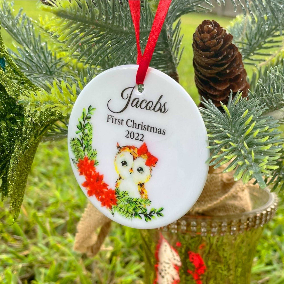 Adornos de Navidad, decoración para árbol de Navidad, primera Navidad, adornos de cerámica de Navidad personalizados, recuerdos de Navidad