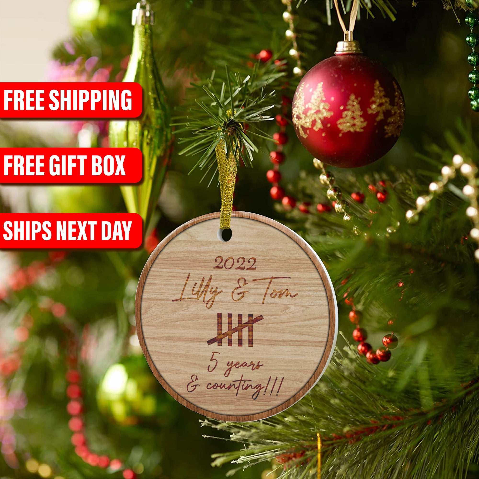 Couples Ceramic Ornament, Christmas Ornaments For Couples, Wooden Anniversary, Anniversary gifts, Any Anniversary year