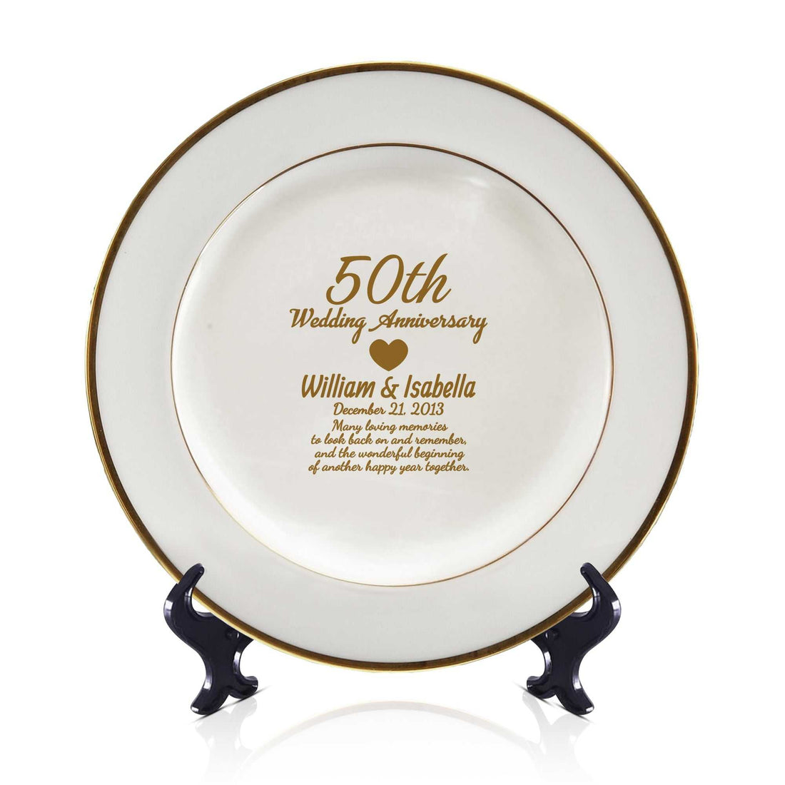 Plato de cerámica personalizado para 50 aniversario | Regalo conmemorativo dorado personalizado para padres, parejas o abuelos