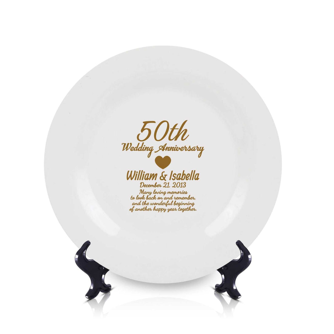 Plato de cerámica personalizado para 50 aniversario | Regalo conmemorativo dorado personalizado para padres, parejas o abuelos