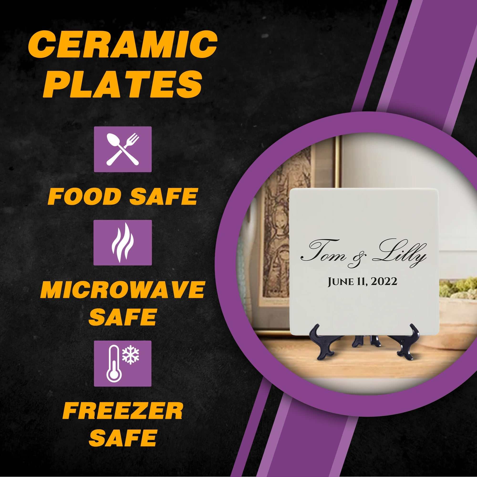 Custom Anniversary Tableware Square Plates Personalized Gift Anniversary Keepsake With Couple Name