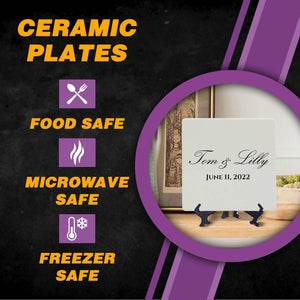 Custom Anniversary Tableware Square Plates Personalized Gift Anniversary Keepsake With Couple Name