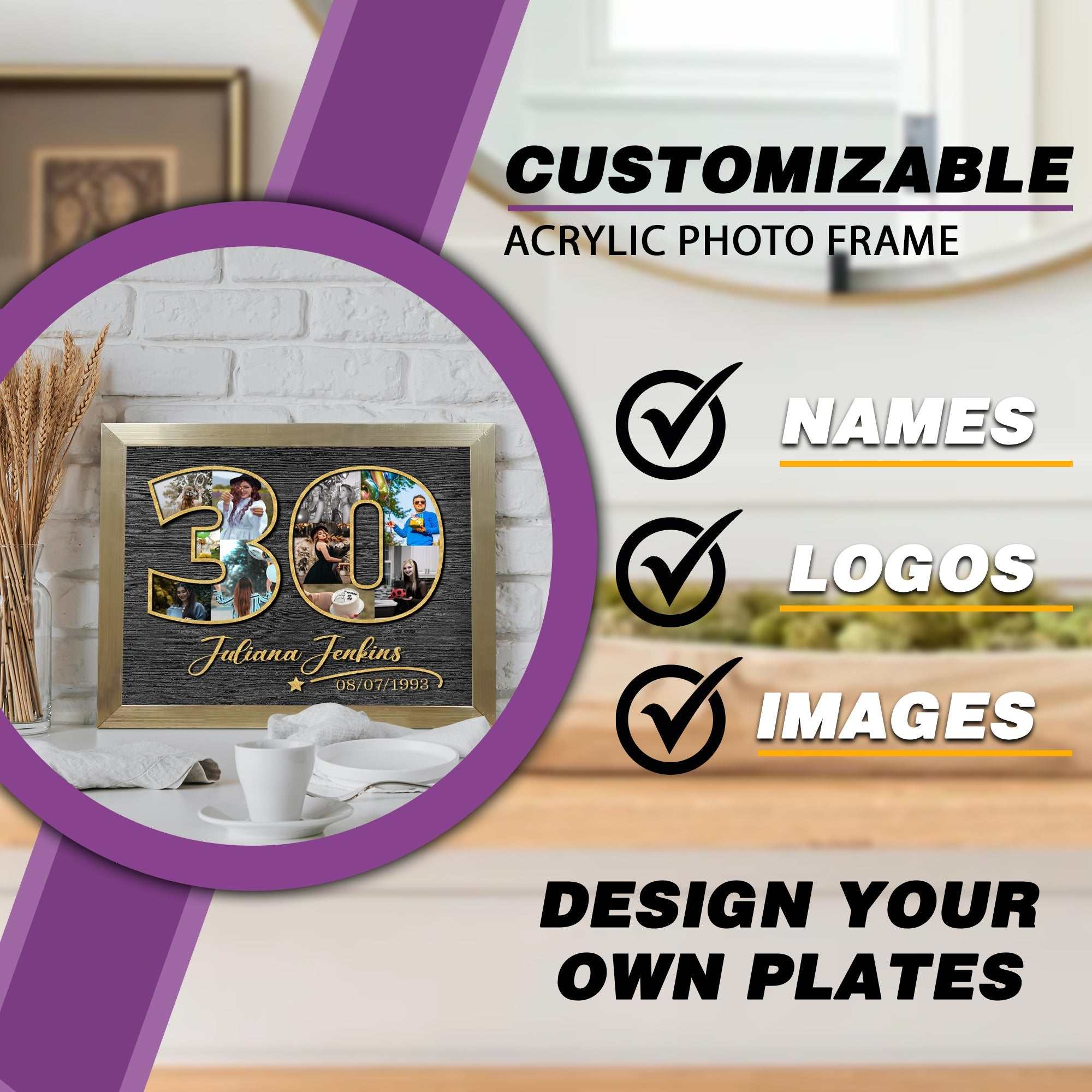 Custom Birthday Photo Frame- Custom Photo Gift- Photo Collage- Birthday Gift for Women- Birthday Gift for Man- 30th Birthday Photo Collage