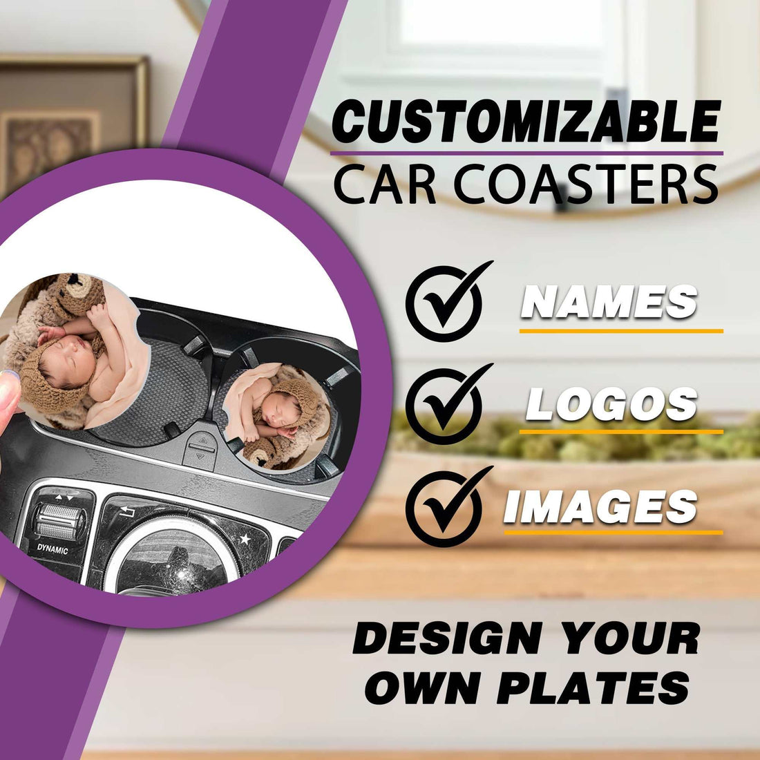 Posavasos de coche personalizado de 2.75" | Inserto de posavasos de cerámica personalizado – Regalo de sublimación a todo color o accesorio para coche