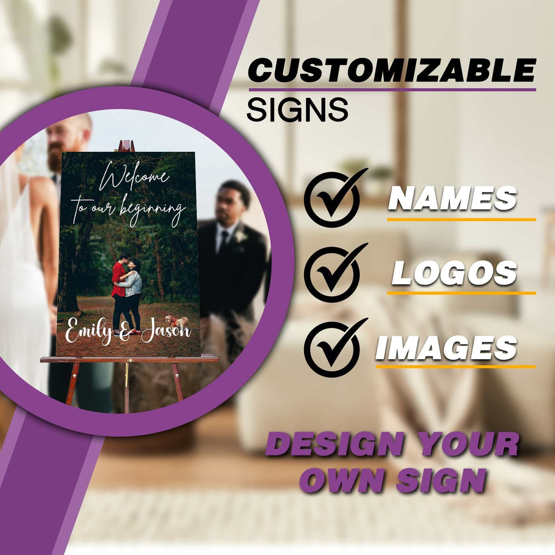Custom Wedding Welcome Sign | Personalized Wedding Signage for Ceremony or Reception – Elegant Decor