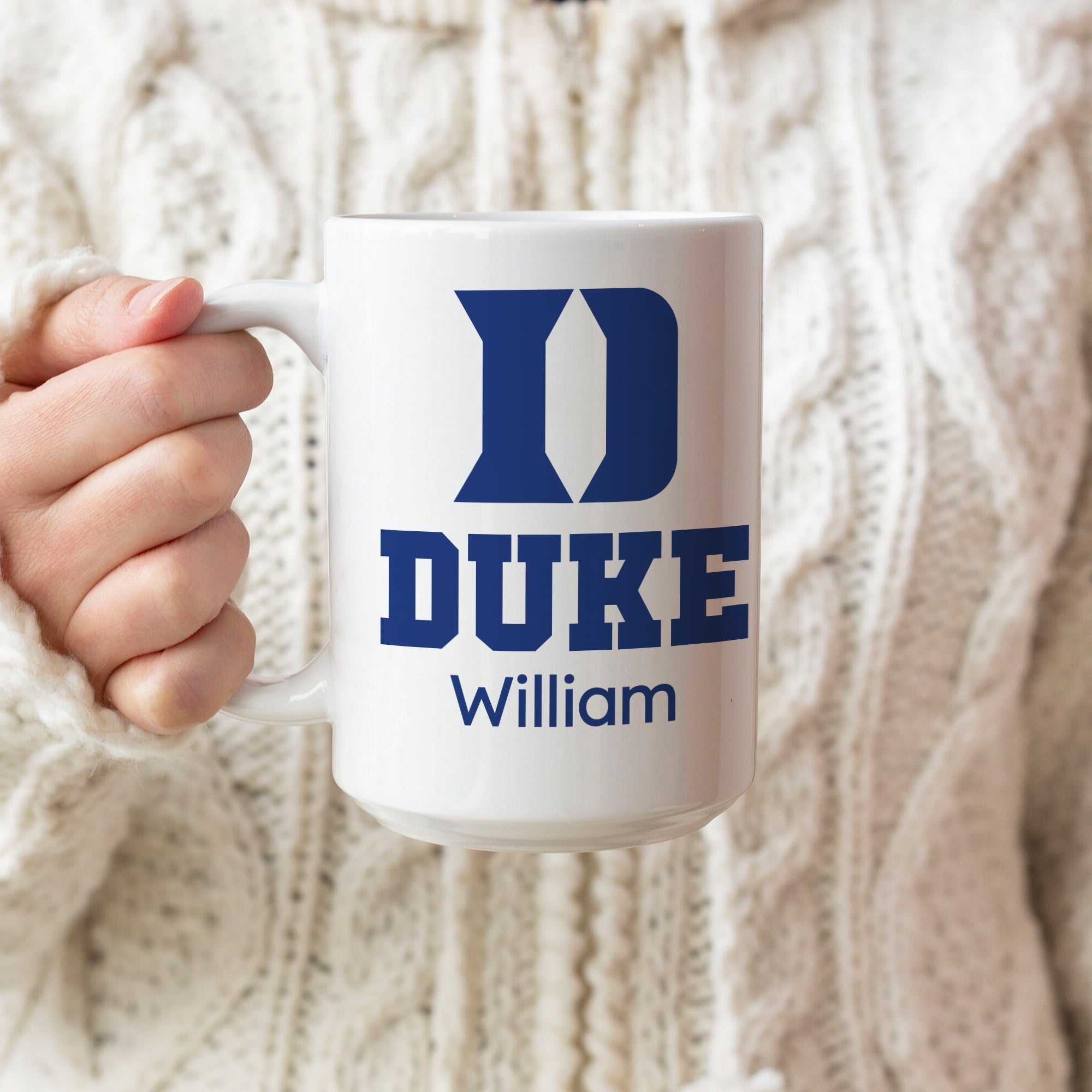Duke Blue Devils Mug, Duke university logo mug, Blue and white Duke Mug , Ceramic Blue Duke Devils Gift