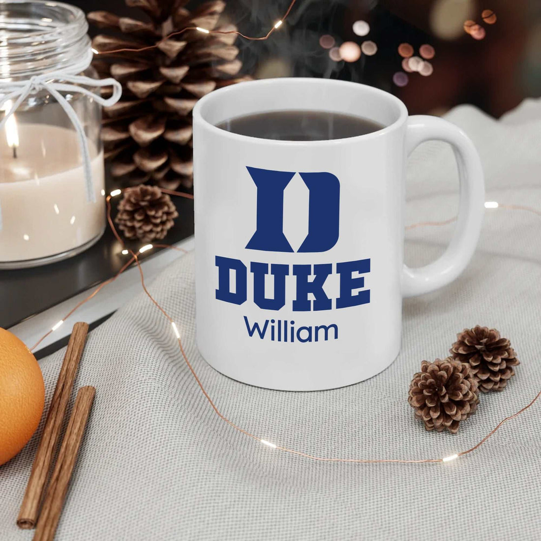 Taza Duke Blue Devils, taza con el logotipo de la Universidad de Duke, taza Duke azul y blanca, regalo de cerámica Duke Devils azul
