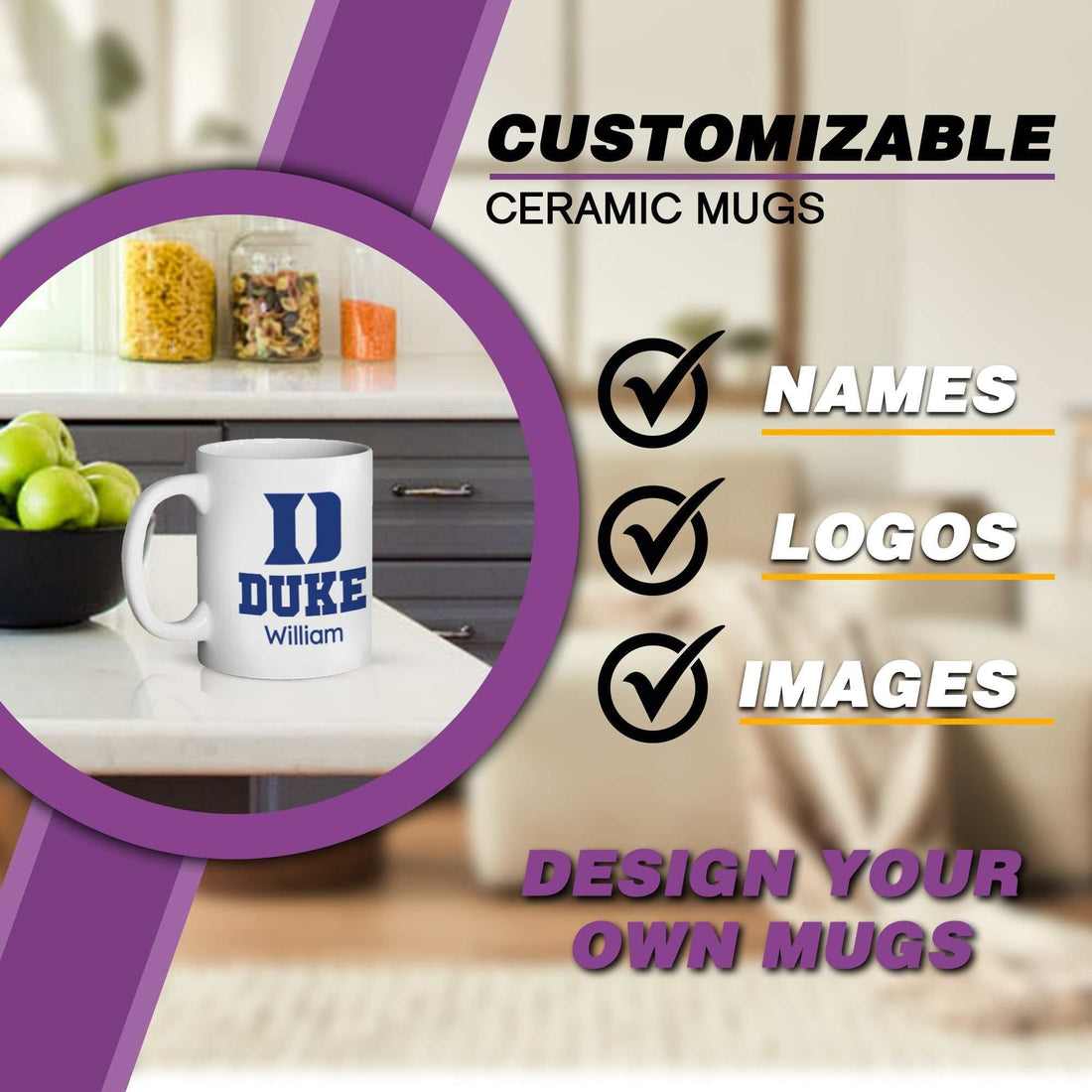 Taza Duke Blue Devils, taza con el logotipo de la Universidad de Duke, taza Duke azul y blanca, regalo de cerámica Duke Devils azul