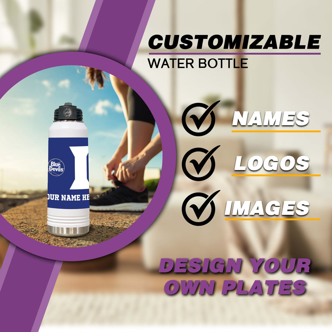 Botellas de agua Duke, Botellas de agua personalizadas, Duke Blue Devils, botellas de agua, Vasos personalizados, Botella de agua para niños