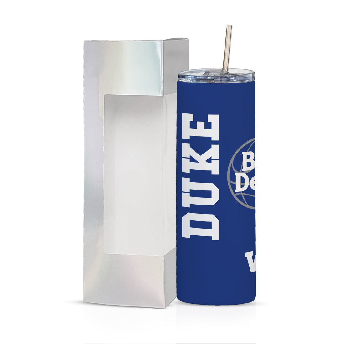 Vaso personalizado Duke, Duke Blue Devils, Vaso con pajita, Vaso aislado, Vaso de acero inoxidable, Vaso Duke