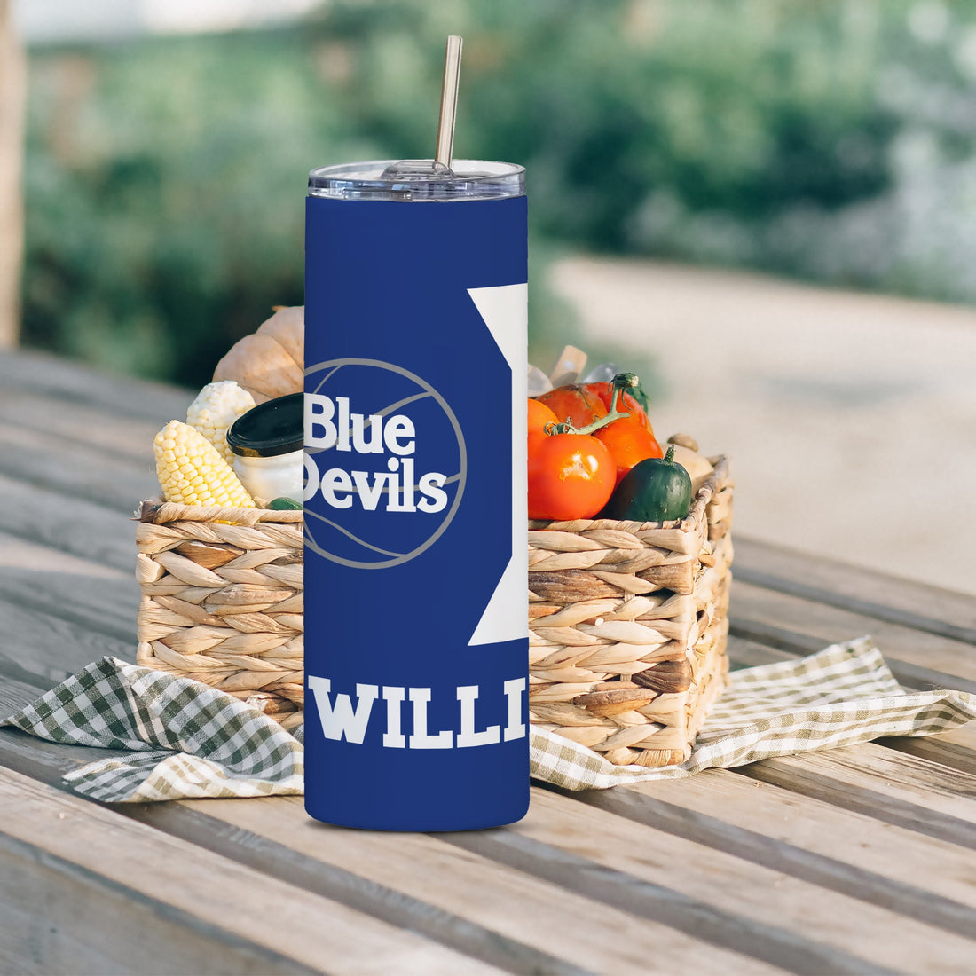 Vaso personalizado Duke, Duke Blue Devils, Vaso con pajita, Vaso aislado, Vaso de acero inoxidable, Vaso Duke