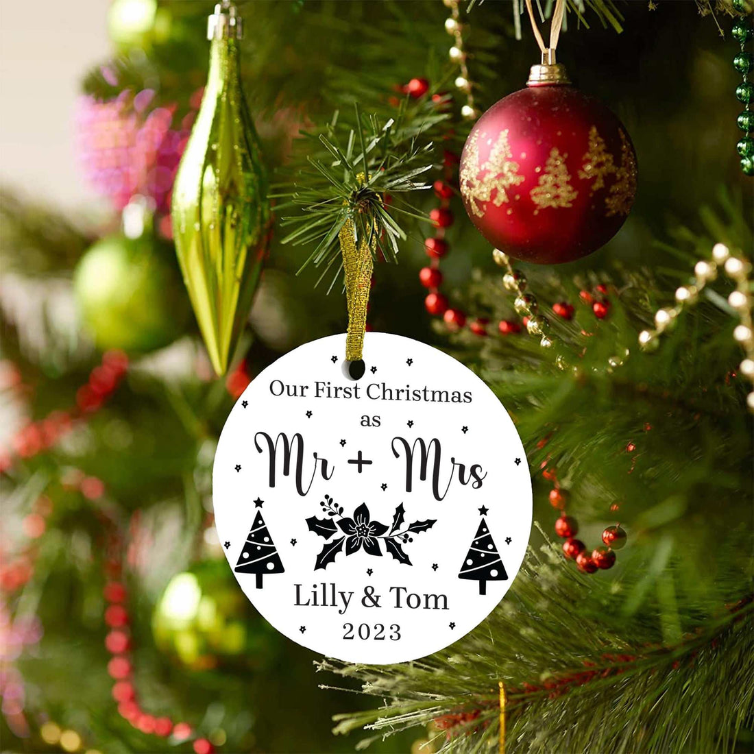 Adornos de cerámica de Primera Navidad, Adornos de Sr. y Sra., Adorno personalizado, Adorno de recién casados, aniversario de boda, recuerdos