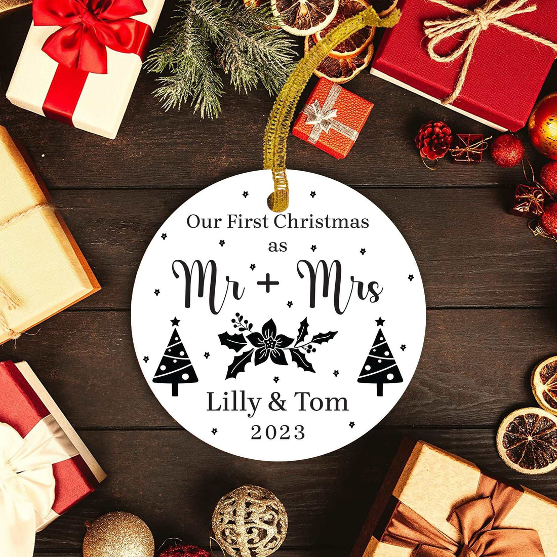 Adornos de cerámica de Primera Navidad, Adornos de Sr. y Sra., Adorno personalizado, Adorno de recién casados, aniversario de boda, recuerdos