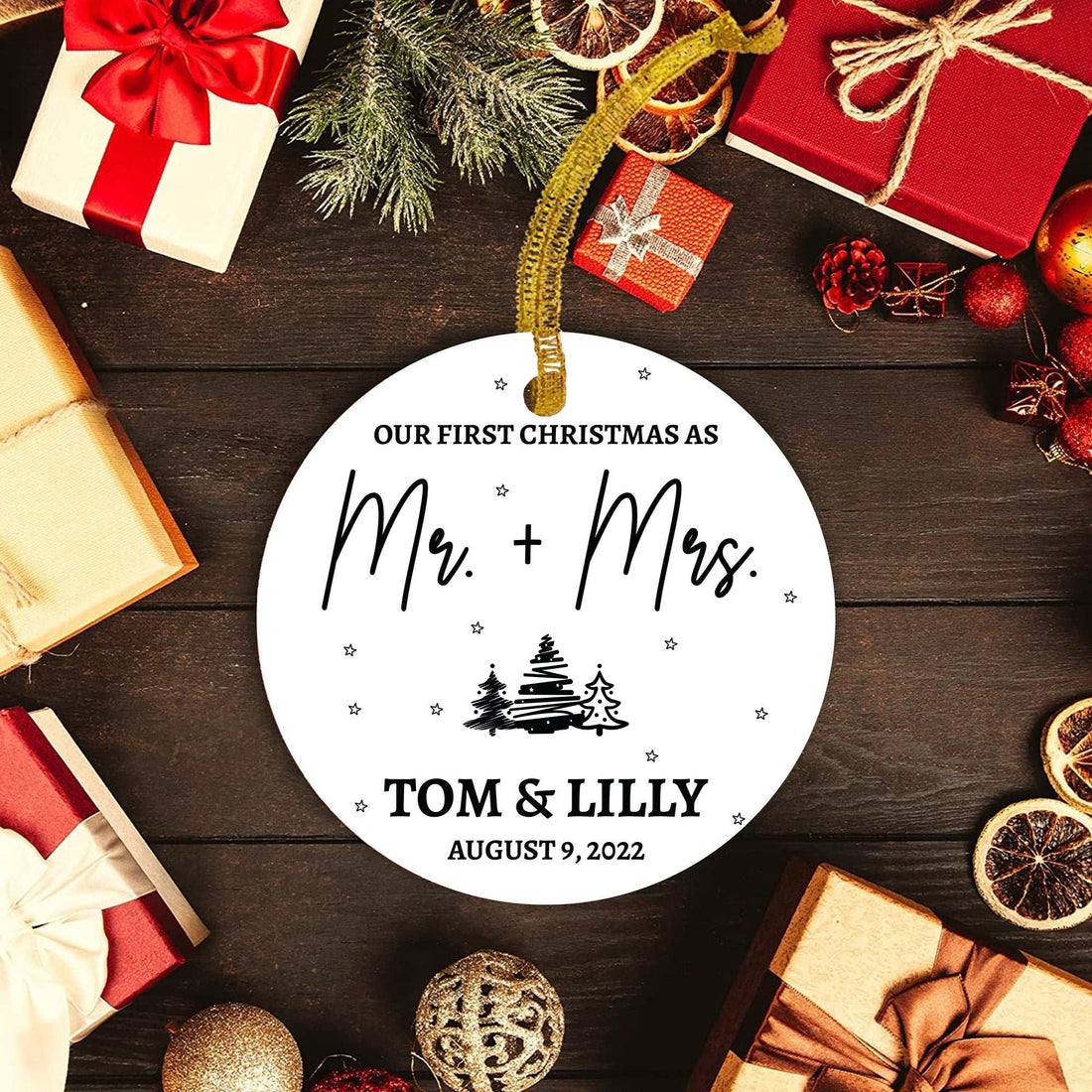 Adornos de cerámica de Primera Navidad, Adornos de Sr. y Sra., Adorno personalizado, Recién casados, aniversario de bodas, recuerdos