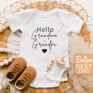 Hello Grandma and Grandpa Custom Baby Onesie® - Pregnancy Announcement Baby Onesie®, Baby Name Onesie®, Personalized Baby Girl Shirt