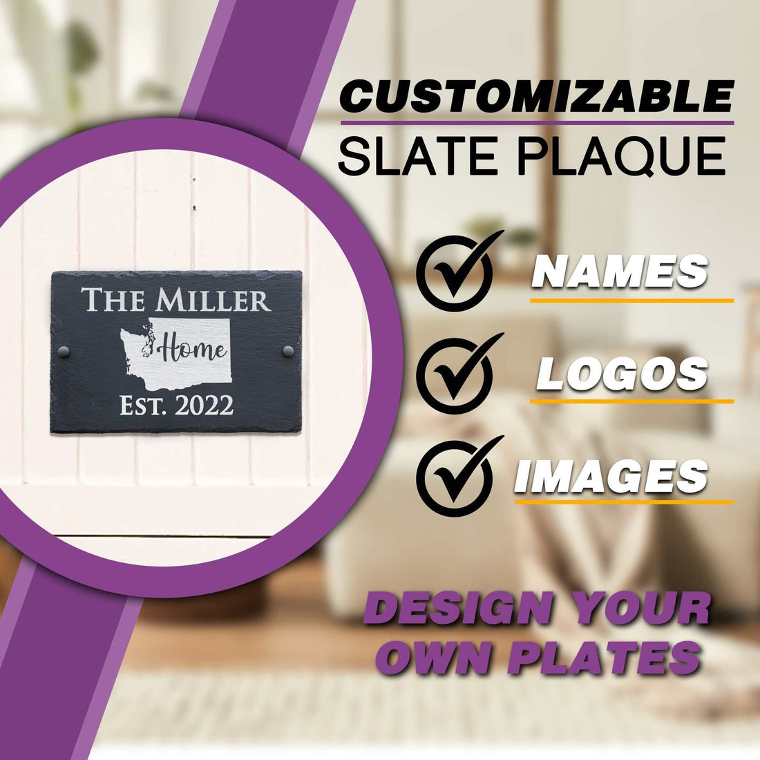 Placa de pizarra con apellido y dirección con mapas, letrero personalizado de pizarra para casa, letrero de número de calle, letrero colgante de pizarra, placa de pizarra