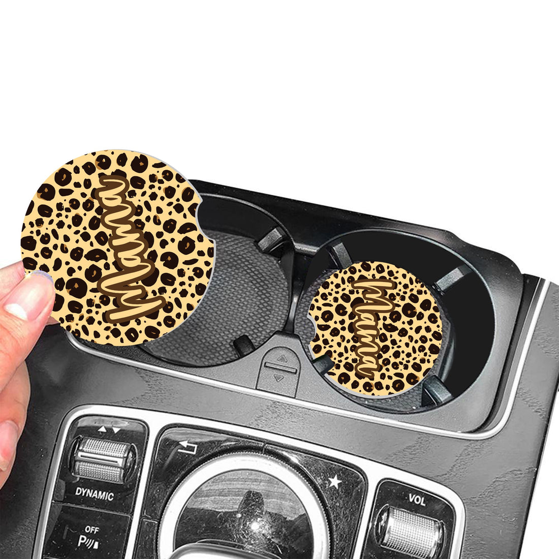 Posavasos para coche con estampado de leopardo | Inserto de cerámica personalizado para portavasos – Regalo elegante y absorbente para amantes del estampado animal