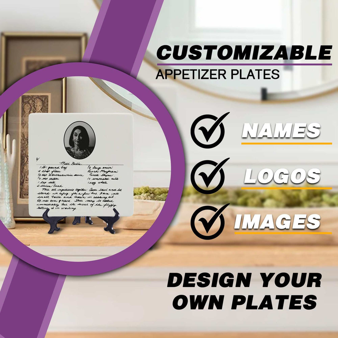 Regalo del Día de la Madre, plato con receta personalizada, plato con receta a medida, recuerdo de receta familiar, regalo de receta personalizada, plato con receta manuscrita, plato cuadrado