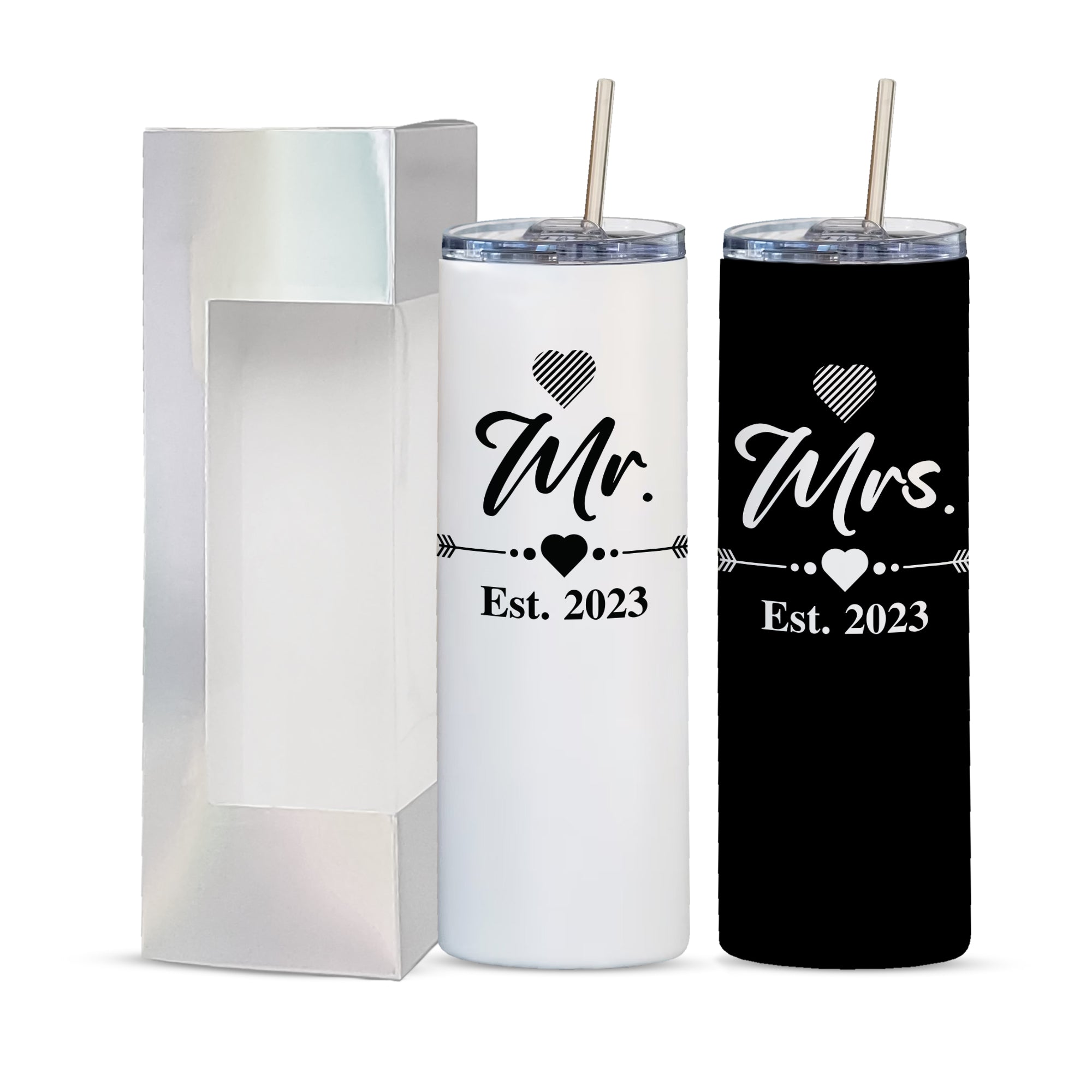Mr. & Mrs. 2023 Tumbler Set | Wedding & Engagement Gift for Couples – Bride & Groom 20oz Travel Tumblers
