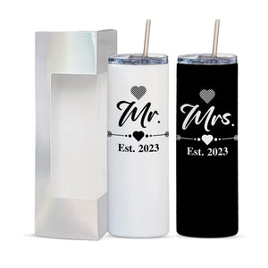 Mr. & Mrs. 2023 Tumbler Set | Wedding & Engagement Gift for Couples – Bride & Groom 20oz Travel Tumblers