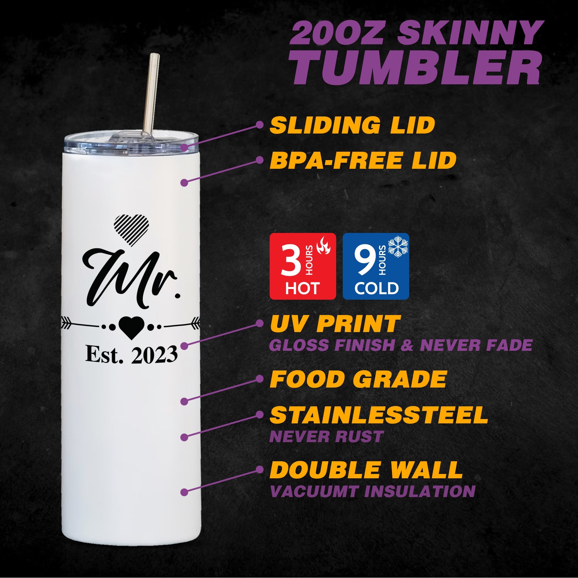 Mr. & Mrs. 2023 Tumbler Set | Wedding & Engagement Gift for Couples – Bride & Groom 20oz Travel Tumblers