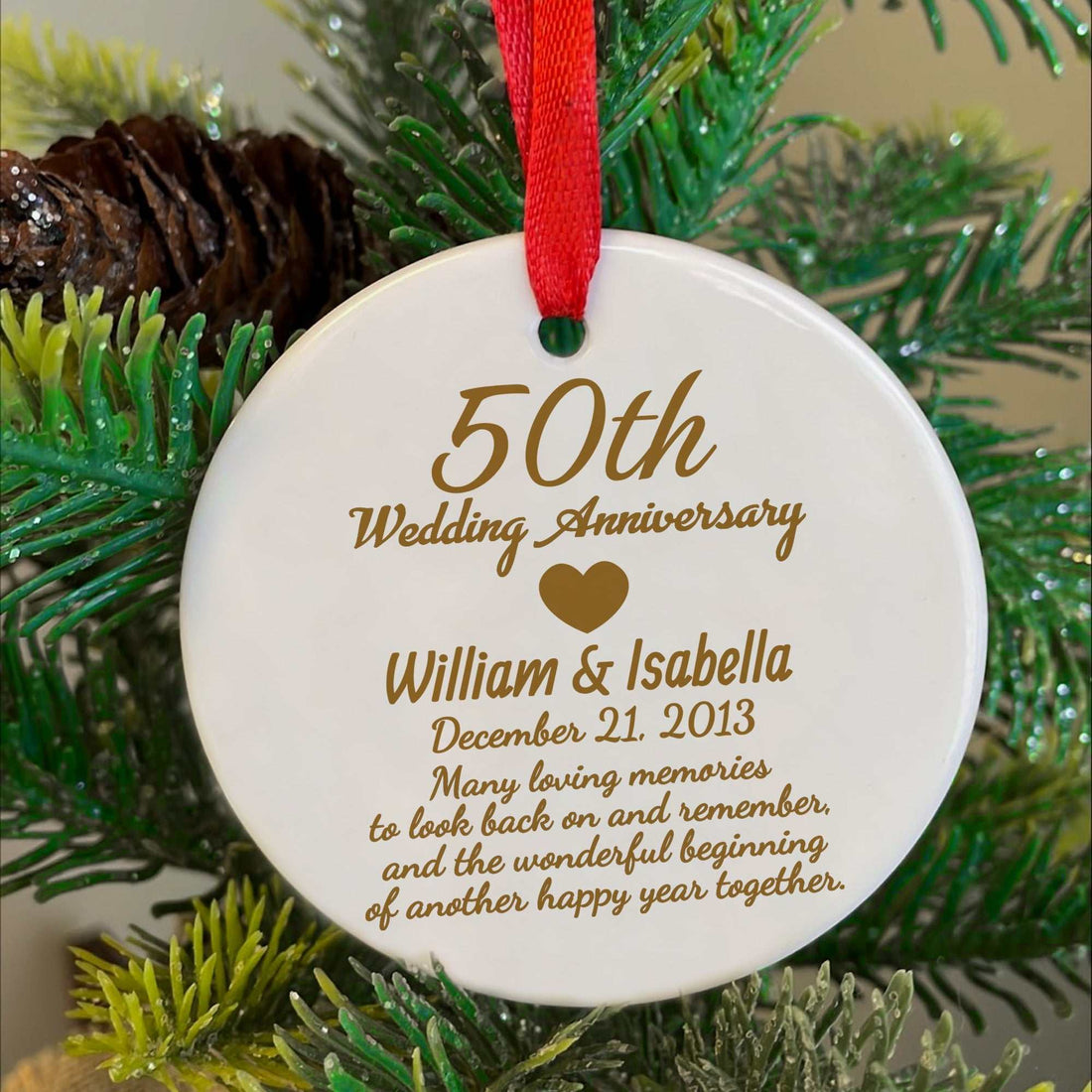 Adorno personalizado para el 50.º aniversario | Regalo de cerámica de hito de bodas de oro para padres, parejas o abuelos