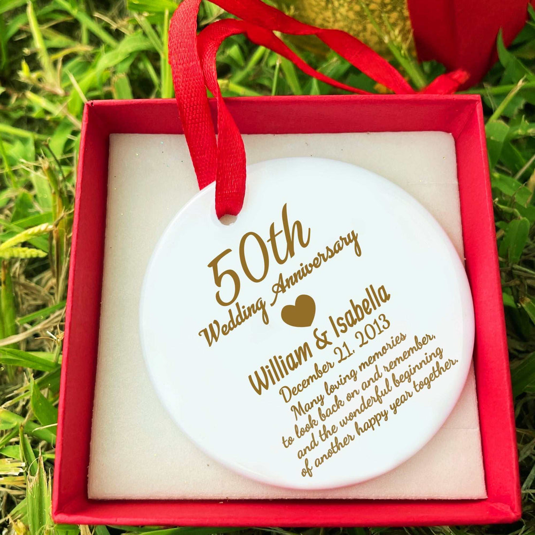 Adorno personalizado para el 50.º aniversario | Regalo de cerámica de hito de bodas de oro para padres, parejas o abuelos
