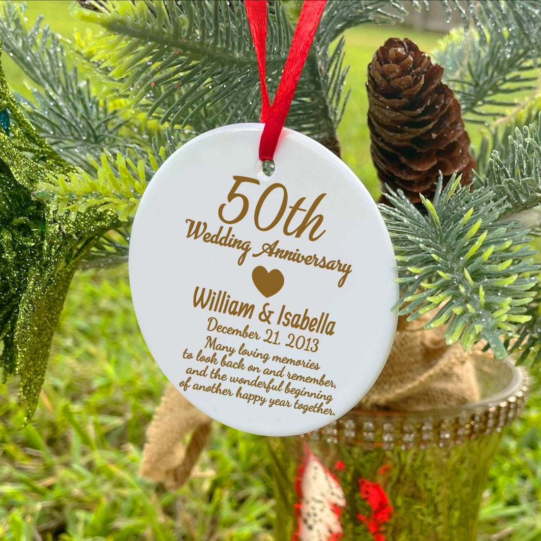 Adorno personalizado para el 50.º aniversario | Regalo de cerámica de hito de bodas de oro para padres, parejas o abuelos