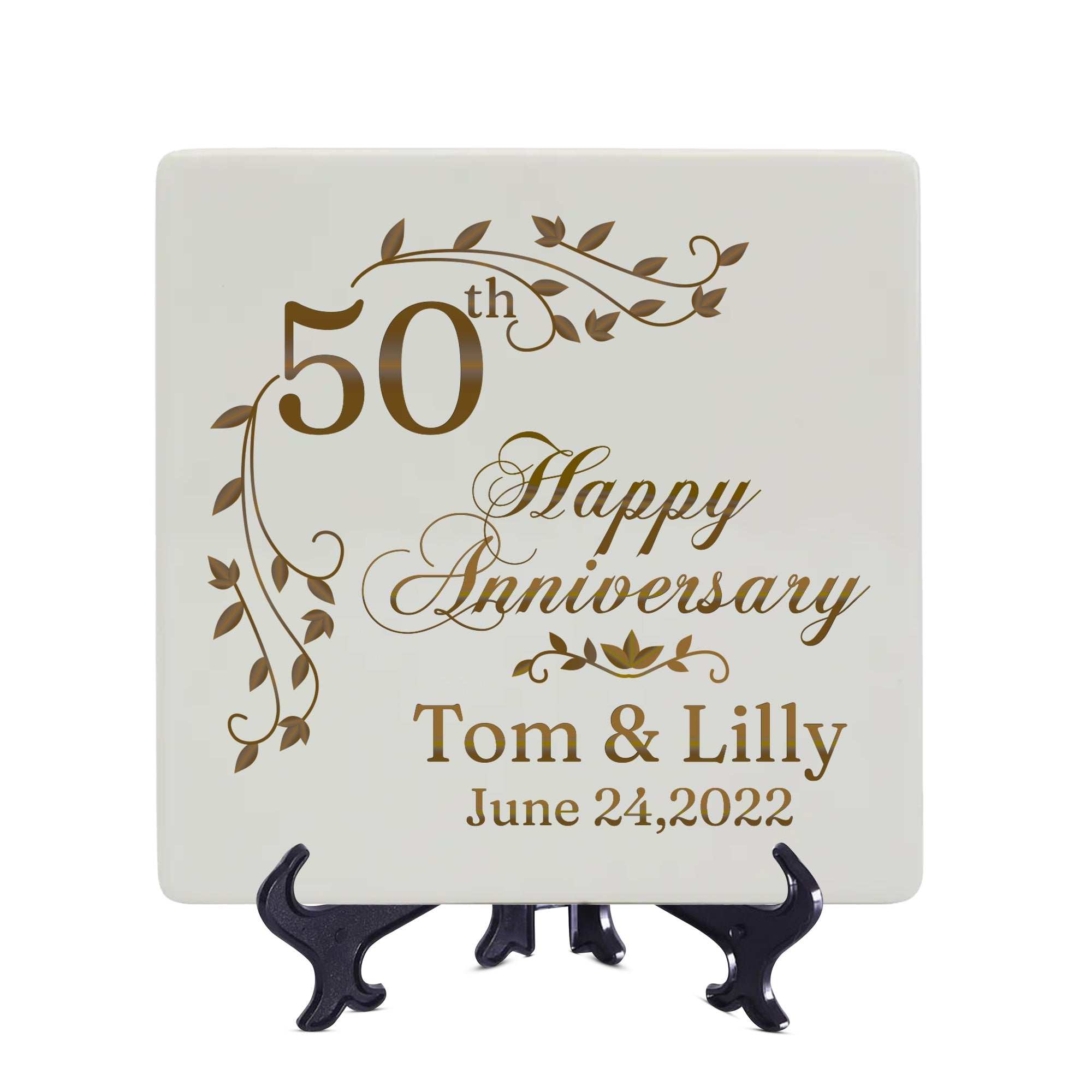 Personalized 50th Anniversary Square Plate | Golden Wedding Keepsake Gift for Parents or Couples – Elegant Custom Design