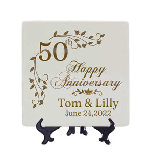 Personalized 50th Anniversary Square Plate | Golden Wedding Keepsake Gift for Parents or Couples – Elegant Custom Design