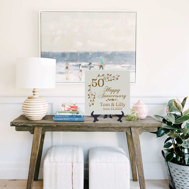 Personalized 50th Anniversary Square Plate | Golden Wedding Keepsake Gift for Parents or Couples – Elegant Custom Design