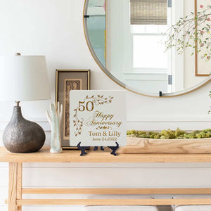 Personalized 50th Anniversary Square Plate | Golden Wedding Keepsake Gift for Parents or Couples – Elegant Custom Design