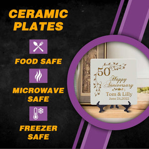Personalized 50th Anniversary Square Plate | Golden Wedding Keepsake Gift for Parents or Couples – Elegant Custom Design