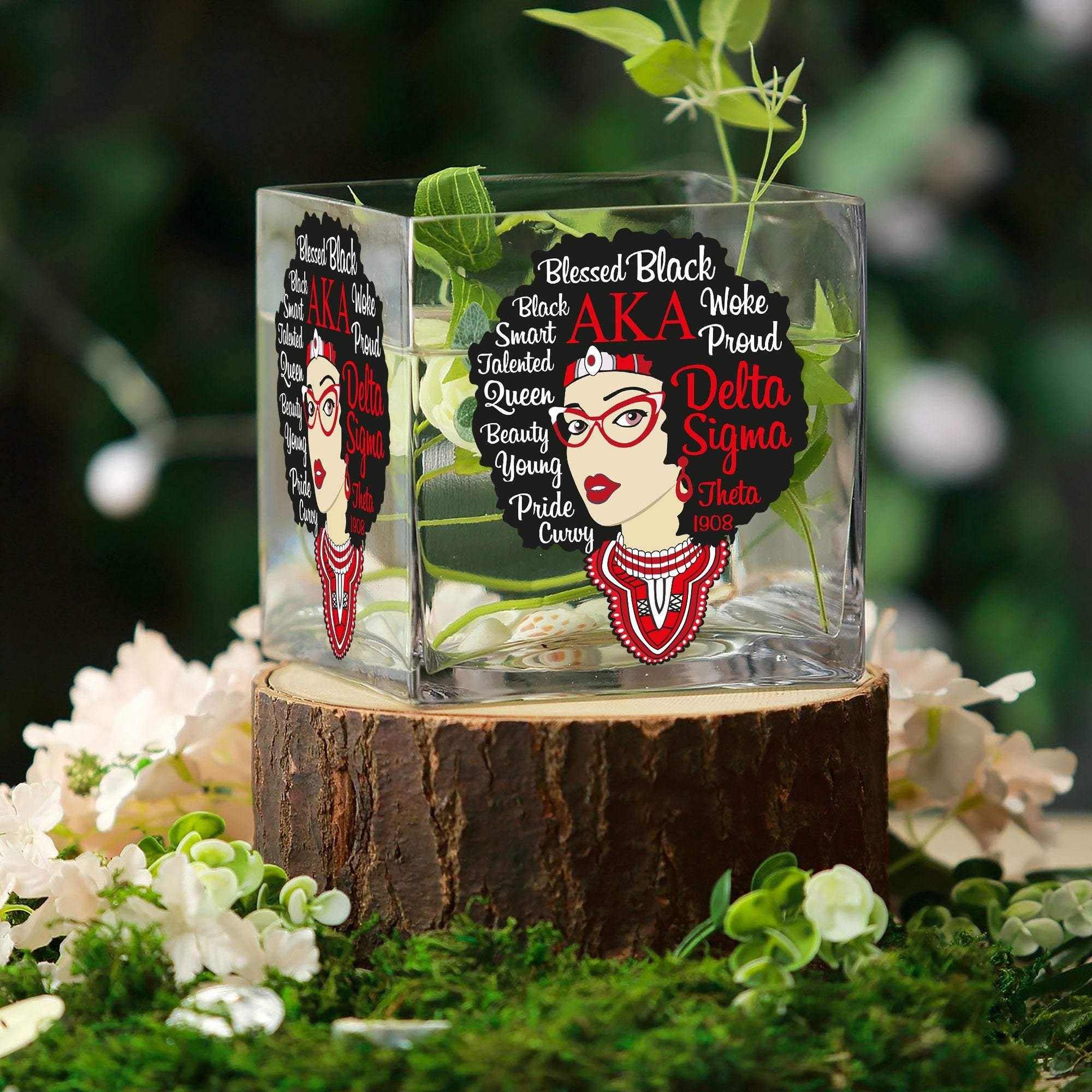 Personalized AKA Square Glass Vase - Custom Flower Vase with AKA- Personalized Gift for AKA Sisters - Stylish AKA Accessories