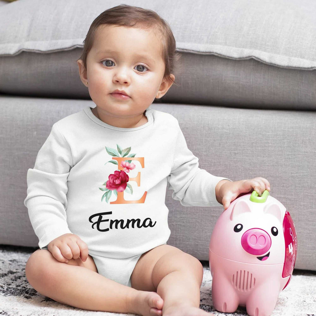 Body de bebé niña personalizado, Body de niña personalizado, Body de flores, Body con nombre de bebé, Ropa de niña única